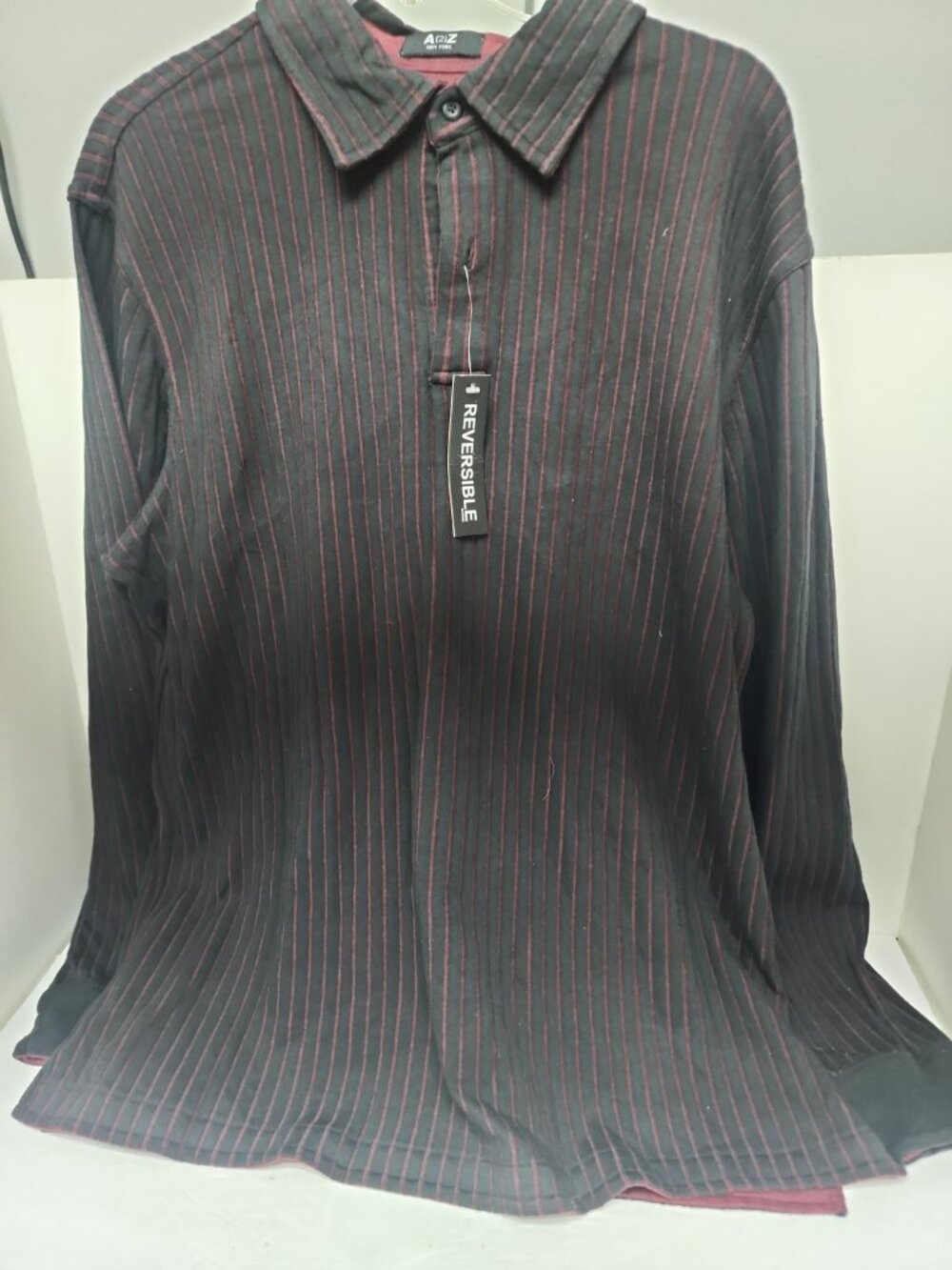 Men's A2Z 3 Button Casual Reversible Shirt Striped Size Large New